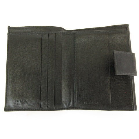 プラダ PRADA 財布 2つ折り Wホック ナイロン レザー 黒