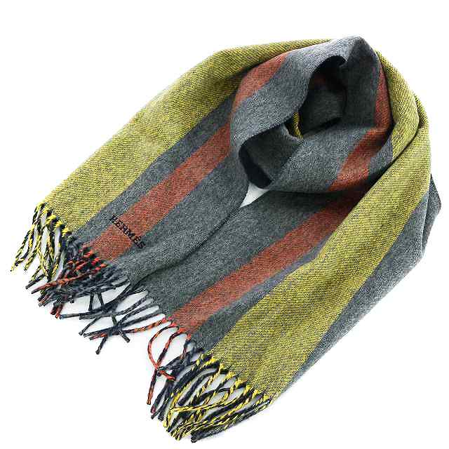 最新入荷 Hermes エルメス マフラー メンズ Oh Hz19 オレンジ イエロー 黄色 グレー フリンジ オルタネートストライプ カシミヤ ストール マフラー 最新入荷 Hermes エルメス マフラー メンズ Oh Hz19 オレンジ イエロー 黄色 グレー フリンジ オルタネートストライプ カシミヤ ストール マフラー