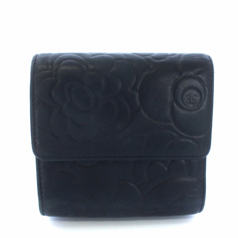 シャネル CHANEL カメリア ラムスキン 財布 三つ折り ココマーク 10 