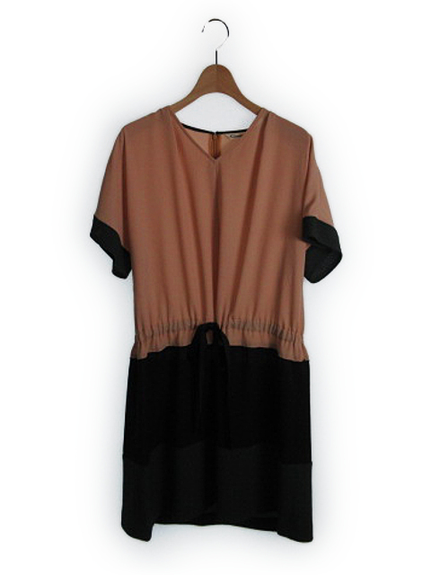 フォルテシモ Coomb ワンピース 半袖 膝丈 Vネック バイカラー 40 ベージュ カーキ 黒 Yn168 中古 142 ベクトルパーク