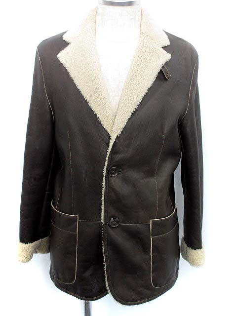 ヒューゴボス HUGO BOSS ムートン コート ジャケット レザー ボア 46  