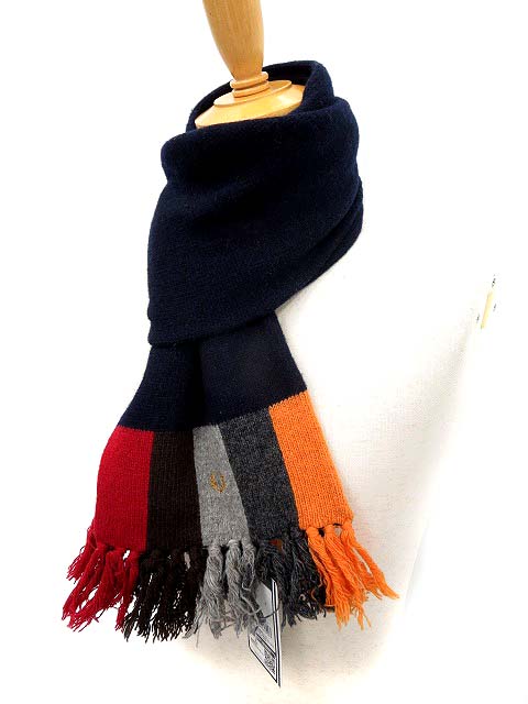 Fred Perry 黒 マフラー フリンジ付き FRED PERRY（フレッドペリー