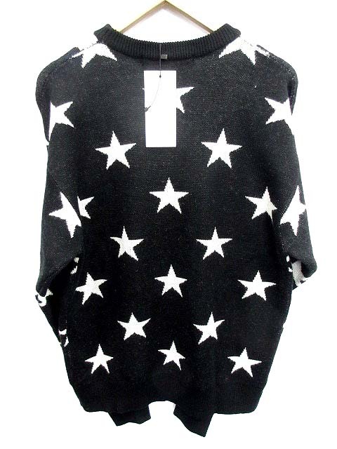 未使用品 ジョイリッチ JOYRICH ニット セーター 長袖 総柄 星 ロゴ 黒 
