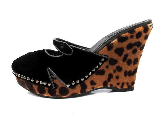 プラダ PRADA ミュール サンダル ウェッジソール ハラコ ヒョウ柄 