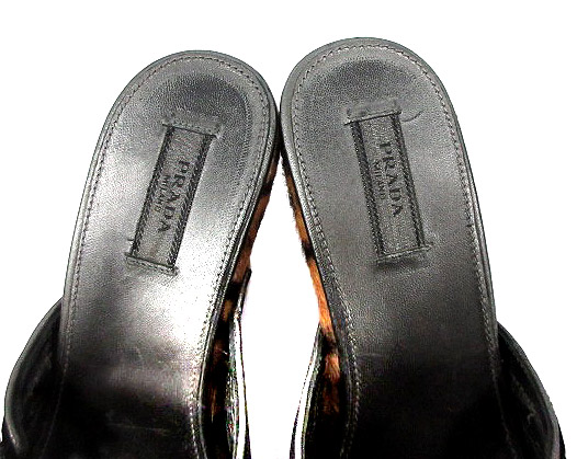 プラダ PRADA ミュール サンダル ウェッジソール ハラコ ヒョウ柄 