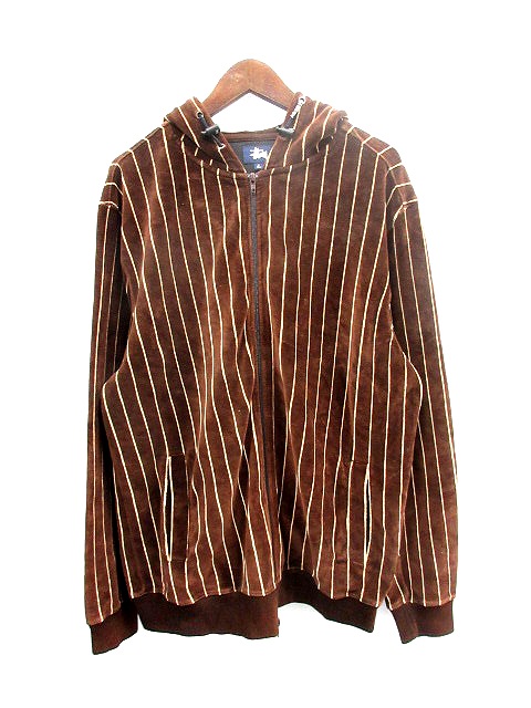 ステューシー STUSSY ジャケット パーカー 総柄 ストライプ ベロア L 