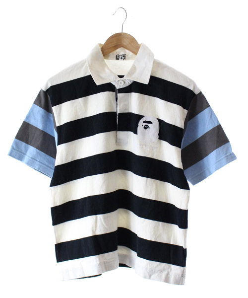 BAPE ポロシャツ ボーダー APE エイプ パープルボーダー ポロシャツ