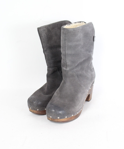アグ UGG ブーツ ミドル ハイヒール スエード 裏ボア 23 グレー /CY8 