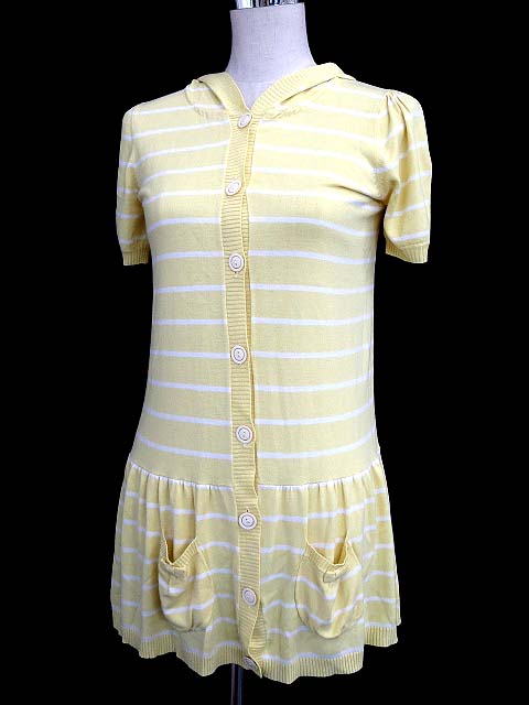 レッセパッセ Laisse Passe カーディガン チュニック ワンピース フード ボーダー 半袖 38 黄 Ic431 中古 143 ベクトルパーク