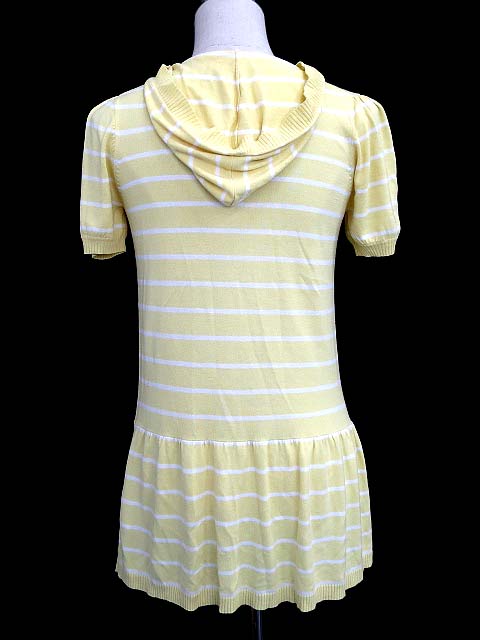 レッセパッセ Laisse Passe カーディガン チュニック ワンピース フード ボーダー 半袖 38 黄 Ic431 中古 143 ベクトルパーク