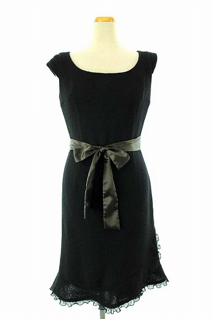 フェルゥ Feroux ワンピース フレンチスリーブ ウエストリボン 膝丈 フリル 黒 2 レディース 143 ベクトルパーク