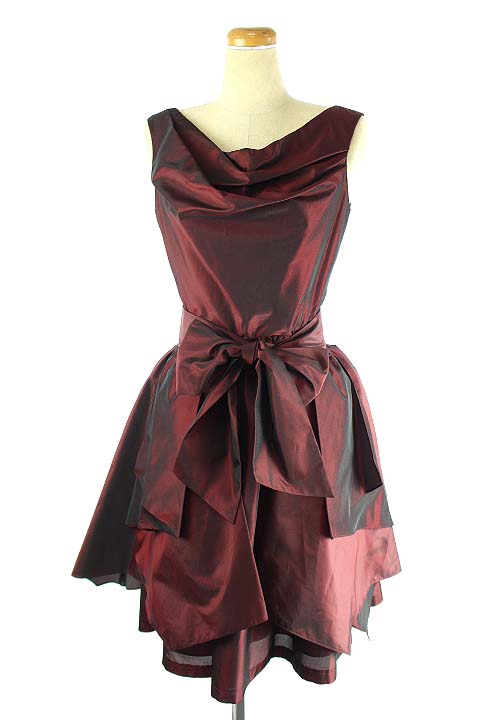 ジュネビビアン GENETVIVIEN ワンピース ノースリーブ 膝丈 9 ボルドー 