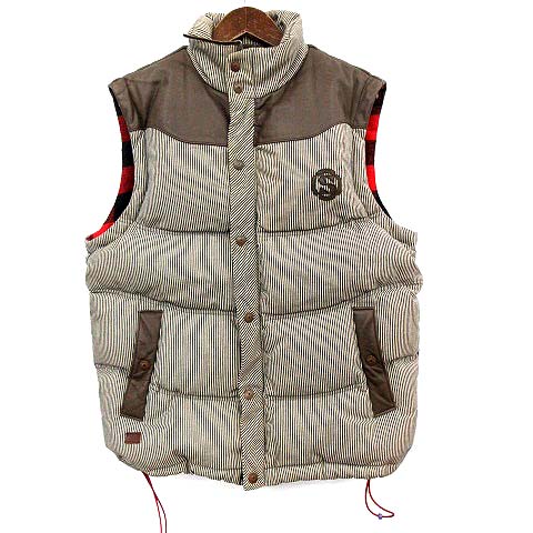 Sabit サビ Tanoshinde ダウンベスト ストライプ ネイビー 白 茶 G メンズ 144 ベクトルパーク