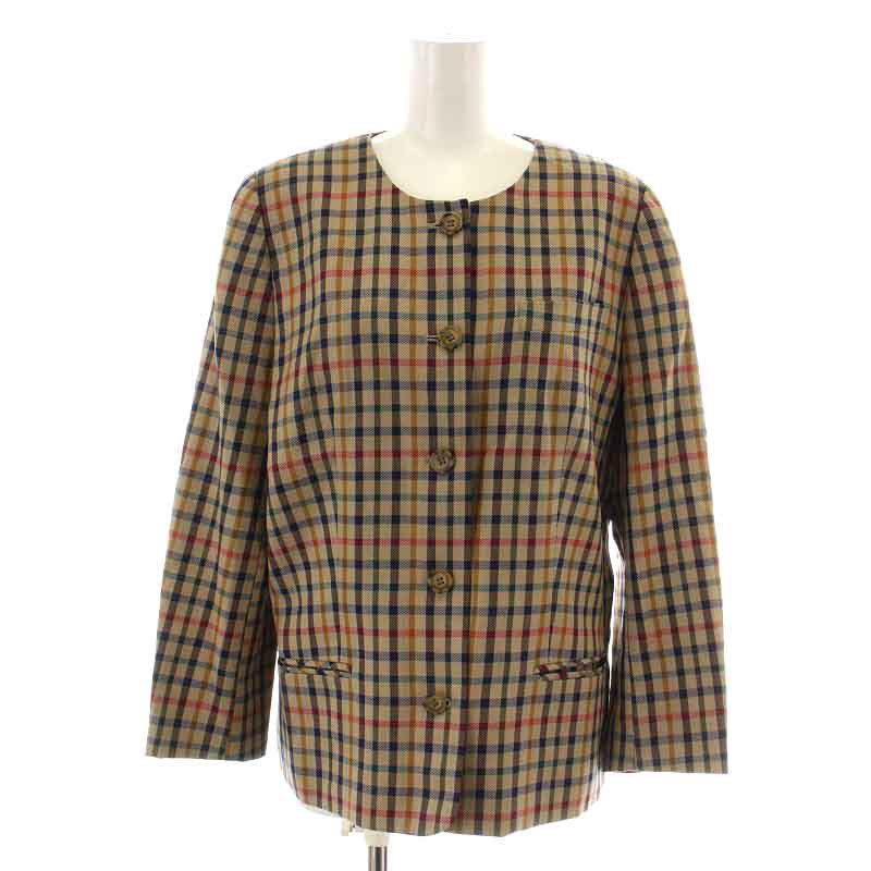 ダックス DAKS ノーカラージャケット シングル 総裏地 チェック ウール 