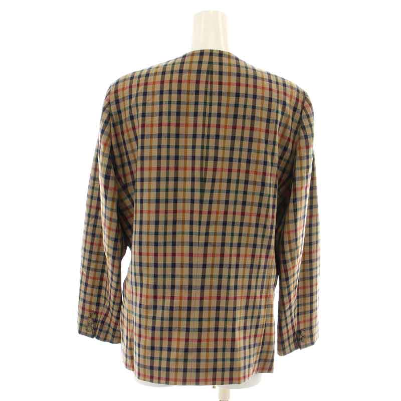 ダックス DAKS ノーカラージャケット シングル 総裏地 チェック ウール 