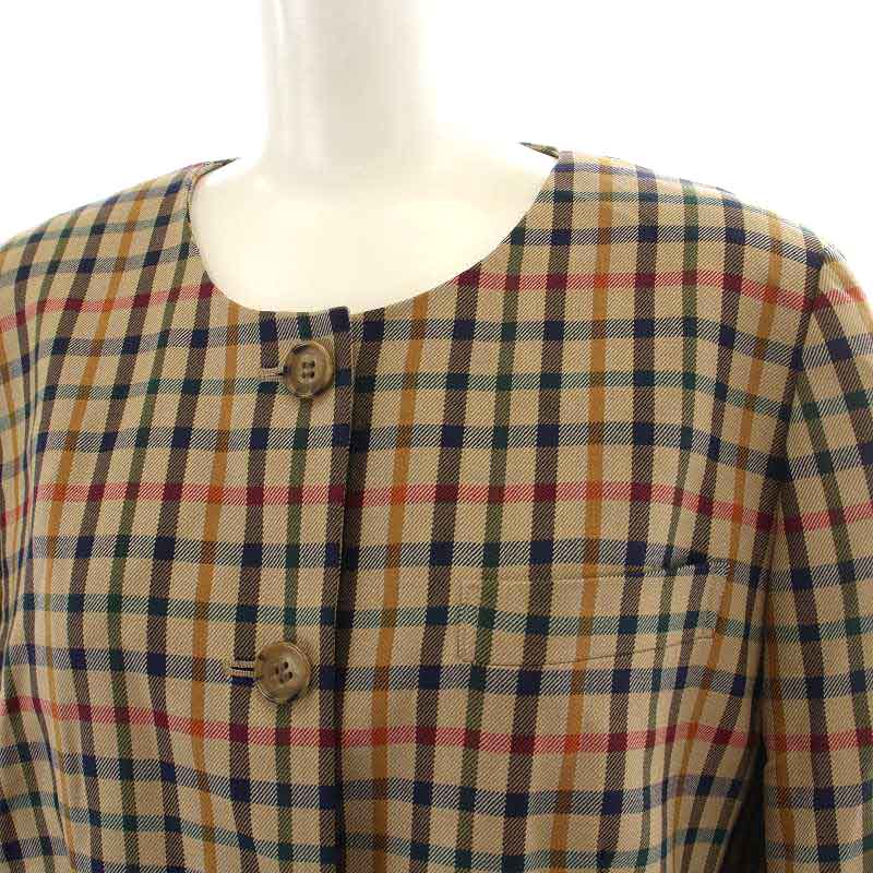 ダックス DAKS ノーカラージャケット シングル 総裏地 チェック ウール 