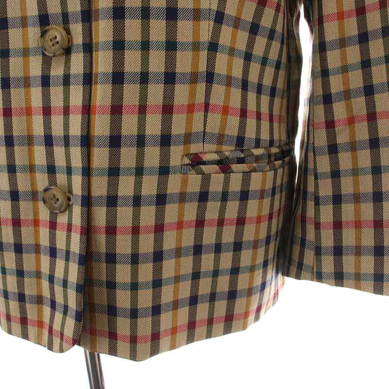 ダックス DAKS ノーカラージャケット シングル 総裏地 チェック ウール 