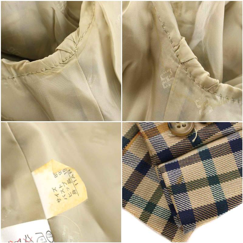 ダックス DAKS ノーカラージャケット シングル 総裏地 チェック ウール 