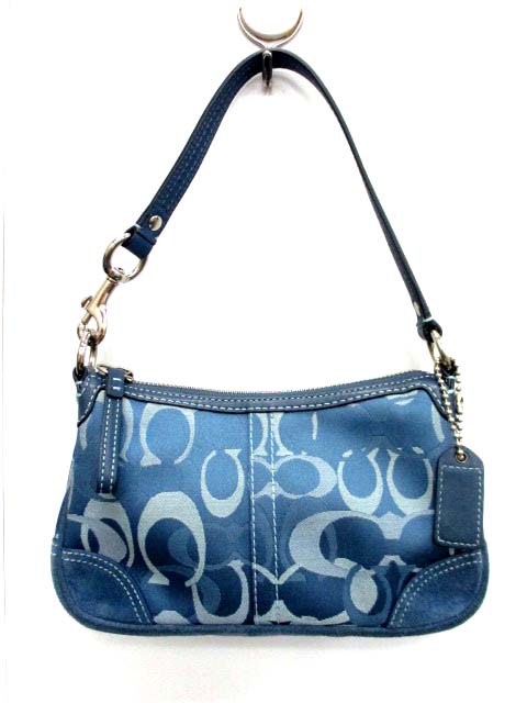 COACH コーチ ハンドバッグ アクセサリーポーチ シグネチャー ブルー 希少✨ COACH コーチ アクセサリーポーチ シグネチャー ブルー系