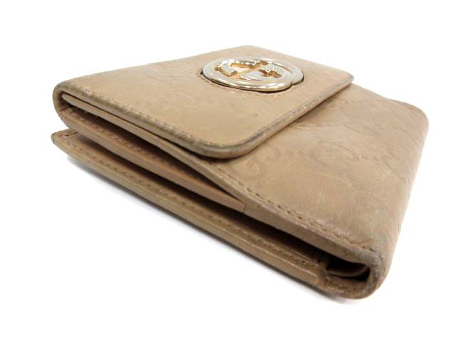 【美品】GUCCI 二つ折り財布 ベージュ レザー GUCCI（グッチ） 二つ折り財布 レザー ベージュ : ブランドバリュー