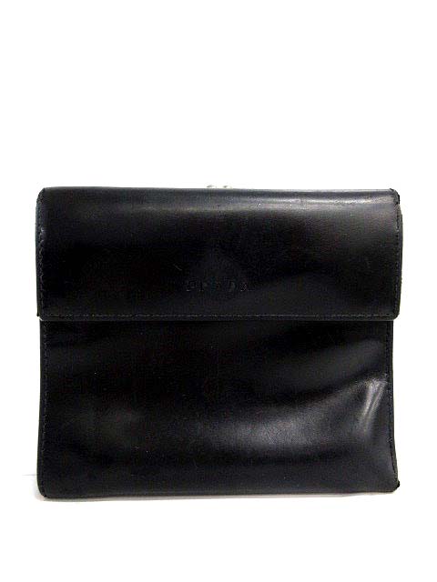 プラダ PRADA 財布 二つ折り ホック がま口 レザー 黒 ブラック /KH