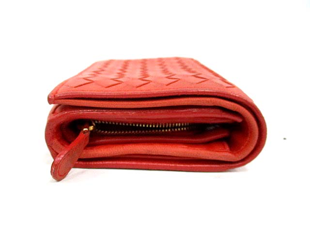 Bottega Veneta レザー 二つ折り財布 オレンジ BOTTEGA VENETA ボッテガヴェネタ イントレチャート 二つ折財布
