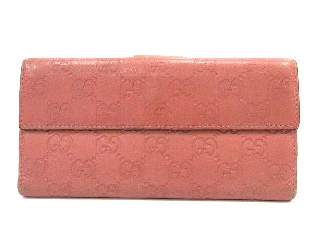 グッチ GUCCI 長財布 二つ折り Wホック シマレザー GG ピンク