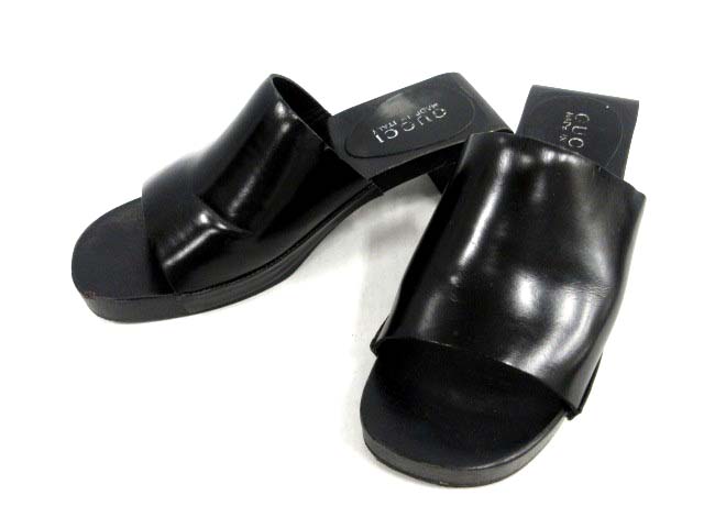 グッチ GUCCI ウッドサンダル ミュール サボ レザー 36.5 黒 /DH54 