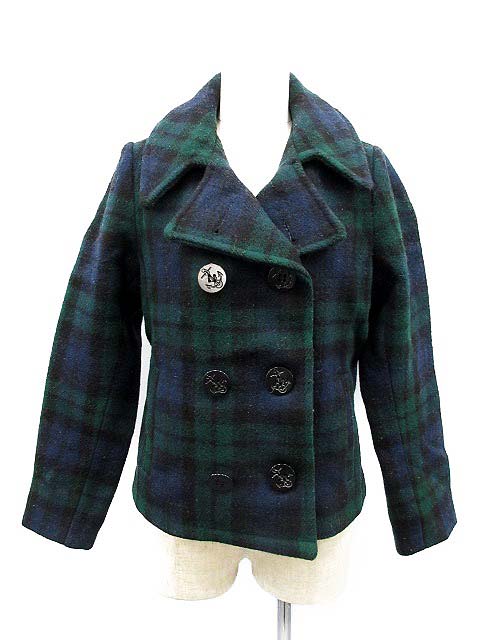 フィデリティ Fidelity ピーコート Pコート ショート チェック 緑 グリーン 紺 ネイビー Og12 Ca キ6 レディース 144 ベクトルパーク