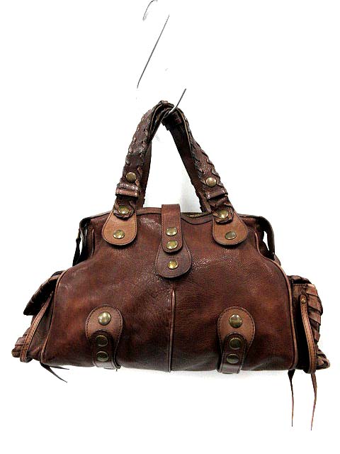 Chloéシルベラード ブラウンレザー ハンドバッグボストンバッグ