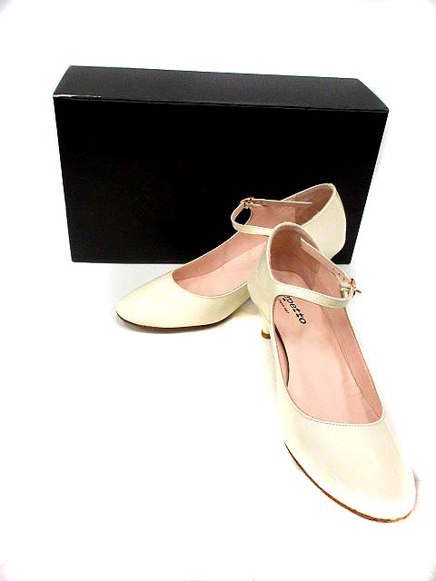 レペット Repetto パンプス ストラップ ヒール エナメル 39 白 