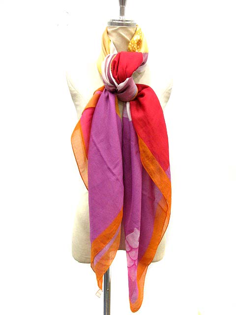 ブルガリ Bvlgari スカーフ ストール 大判 総柄 シルク混 紫 ピンク 黄 マルチカラー Nt41 レディース 144 ベクトルパーク