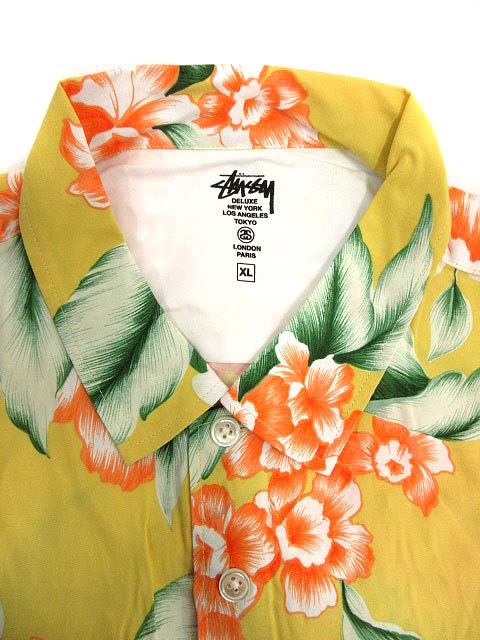ステューシー STUSSY アロハシャツ 半袖 花柄 XL 黄 緑 /NT10