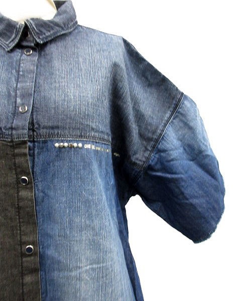 ディーゼル Diesel ワンピース ひざ丈 デニム シャツ 半袖 青 ブルー 黒 ブラック Tc32 レディース 144 ベクトルパーク