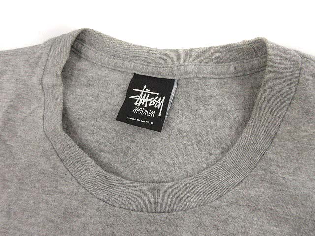 STUSSY ステューシー ワンポイント刺繍Tシャツ グレー Mサイズ ステューシー STUSSY Tシャツ カットソー ロゴ刺繍 半袖 M