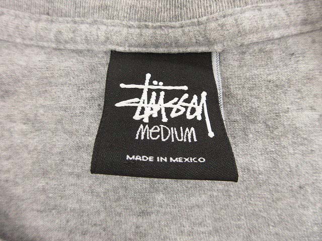 STUSSY ステューシー ワンポイント刺繍Tシャツ グレー Mサイズ ステューシー STUSSY Tシャツ カットソー ロゴ刺繍 半袖 M