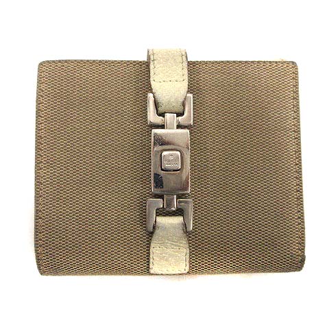グッチ GUCCI ジャッキー 財布 二つ折り レザー キャンバス 白 茶 /NT12 レディース