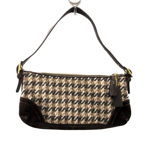 コーチ COACH ハンドバッグ アクセサリーポーチ ツイード タッセル 茶 