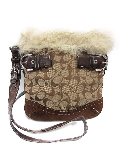 コーチ COACH ショルダーバッグ シグネチャー ファー ベージュ 茶 F052 