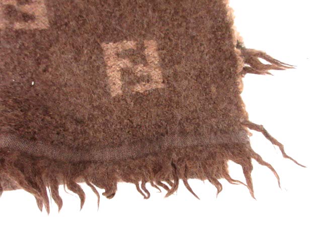 未使用FENDIフェンディマフラー☆メンズレディース茶フリンジ付きズッカ柄ウール フェンディ FENDI マフラー ズッカ ウール フリンジ 茶 /DH13