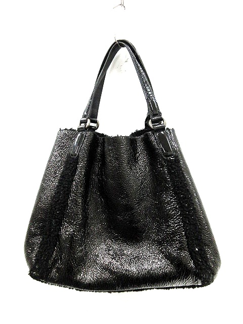 グッチ GUCCI ハンドバッグ ソーホー タッセル ボア エナメル 黒