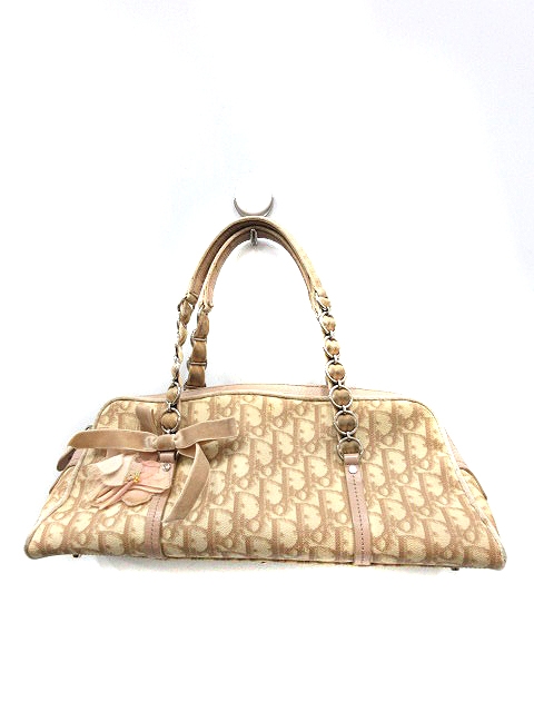 ✨Dior✨ディオール✨CD✨トロッター柄✨ベージュ✨リボン✨ハンドバッグ✨ Christian Dior ディオールハンドバッグトロッター柄ベージュ