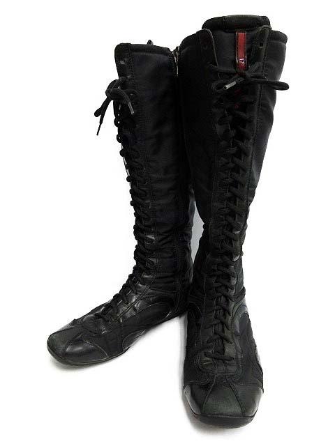 PRADA SPORT レディース　ブラック レザーロングブーツ　23cm PRADA SPORT レディース ブラック レザーロングブーツ 23cm