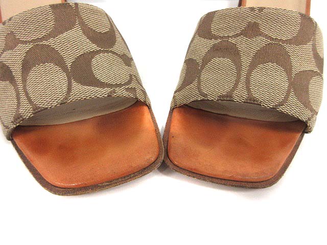 コーチ COACH サンダル ミュール ヒール シグネチャー 6.5 ベージュ  