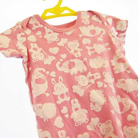 ベビー服 ショートオール つなぎ 半袖 綿100 アニマル 総柄 ピンク 90 07 145 ベクトルパーク