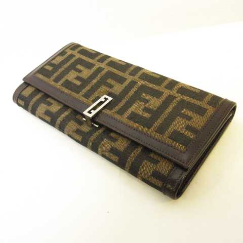 フェンディ FENDI ズッカ柄 長財布 キャンバス レザー ブラウン レディース フェンディ FENDI ズッカ柄 長財布 キャンバス レザー ブラウン レディース