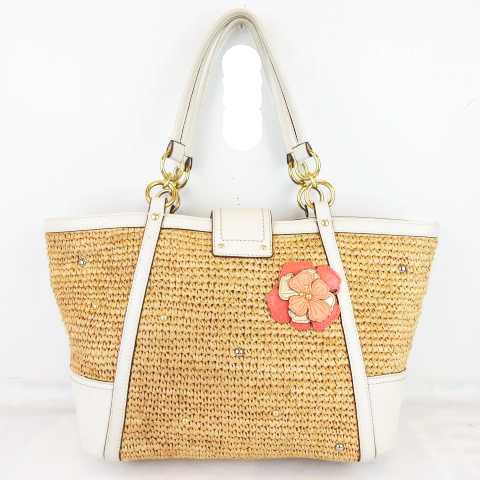 コーチ Coach ハンプトンズ ウィークエンド ストロー かごバッグ トート アップリケ フラワーモチーフ スタッズ ベージュ アイボリー Mh12 レディース 145 ベクトルパーク