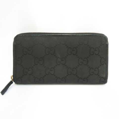 GUCCI ブラックレザー 長財布 グッチ GUCCI 363423-4276 長財布 GG ナイロン レザー ブラック