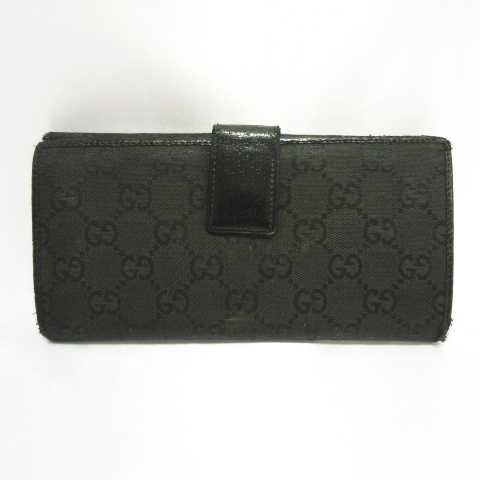 GUCCI Wホック レザー×キャンバス GG 二つ折り長財布【ブラック】 楽天