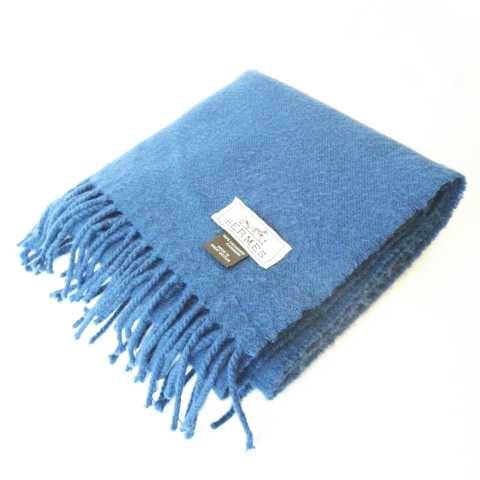 エルメス HERMES カシミヤ100％ マフラー ストール フリンジ ブルー系 